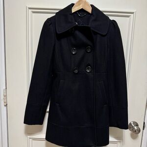 Guess Black Double-Breasted Peacoat with Wide Lapels